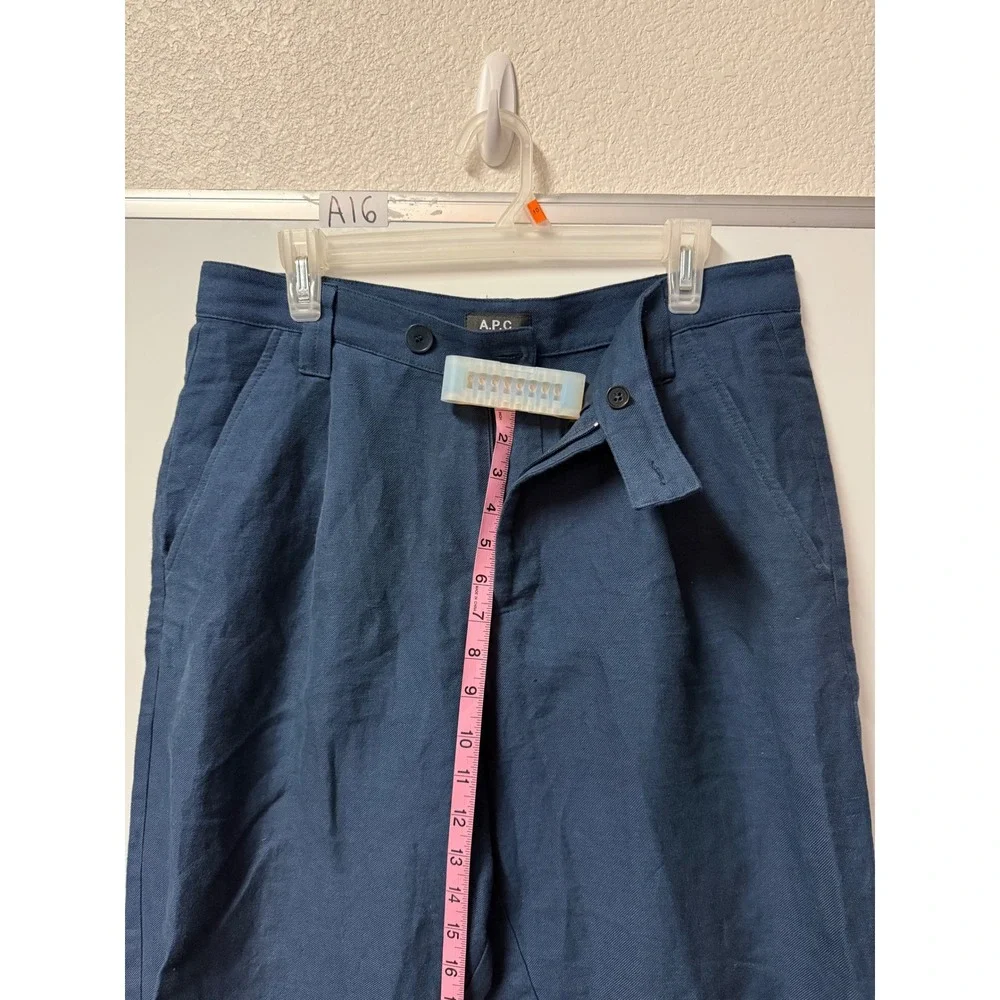 APC Rue Madame Paris Navy Linen Cotton Pleated Trousers Pants Size 48